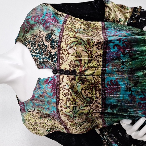 Graff by UM Co. NEW Whimsigoth Patchwork Crushed Velvet Witchy Fairy Tunic Top L - Picture 2 of 11